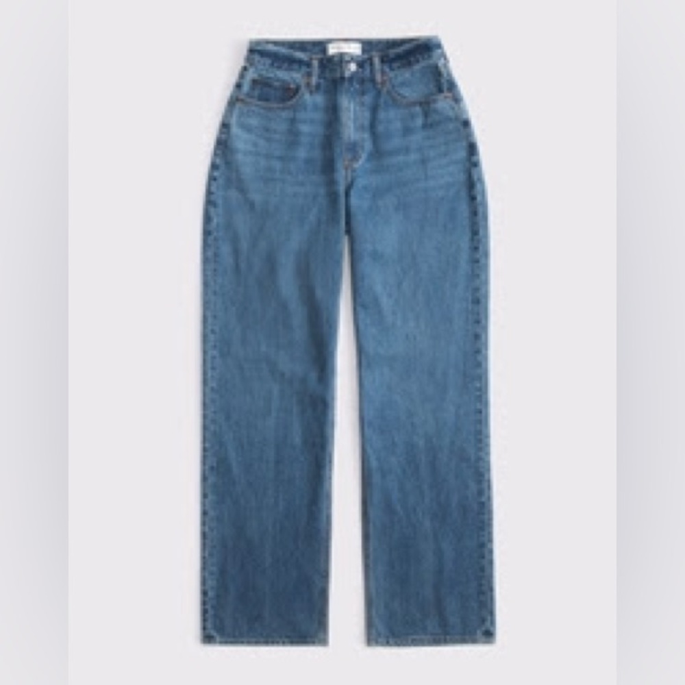 Abercrombie & Fitch High Rise 90s Straight Leg Medium Wash Blue Denim Jeans